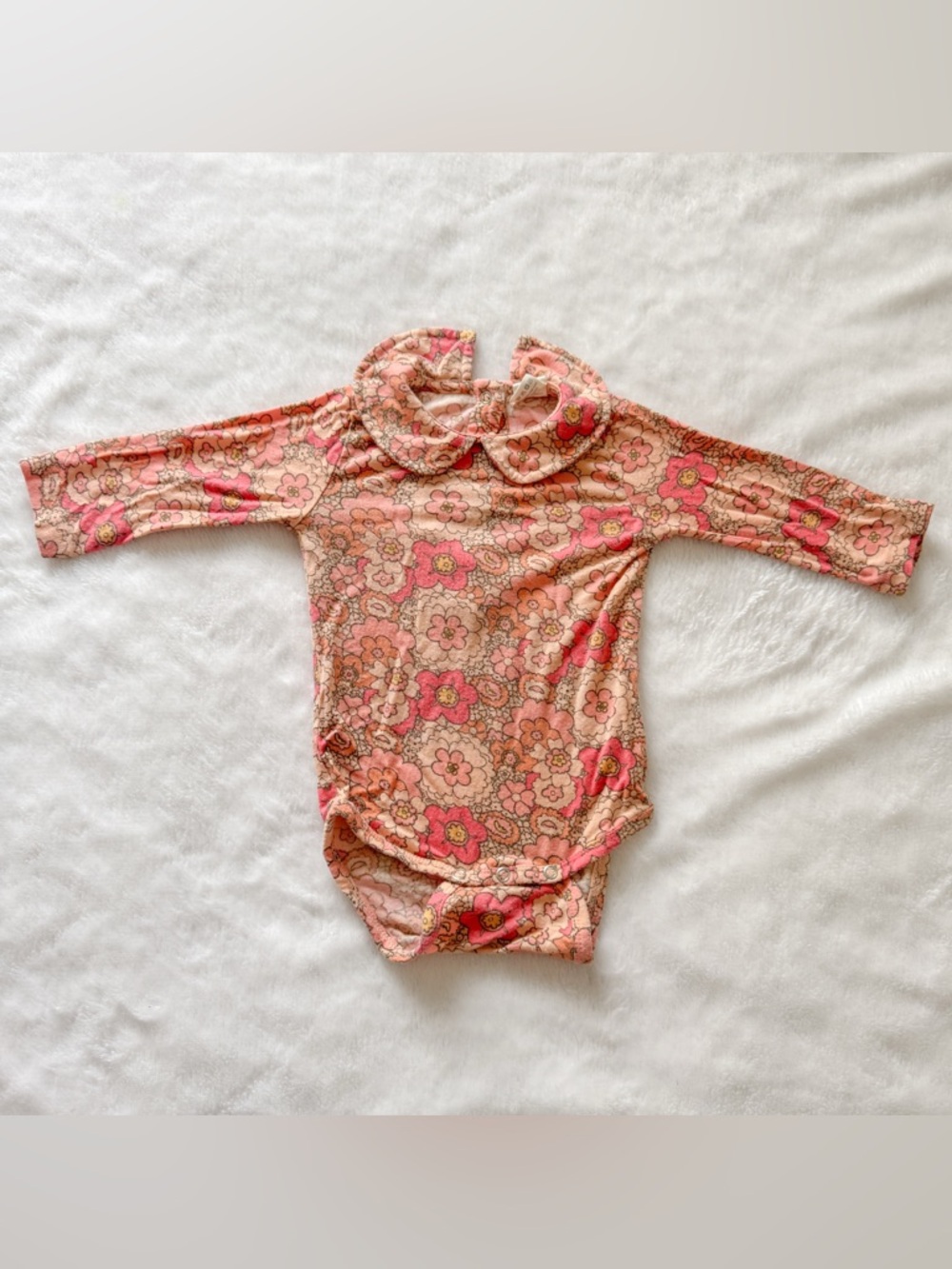 Kate Quinn Long-Sleeve Pink Floral Collared One-Piece Bodysuit for Kids
